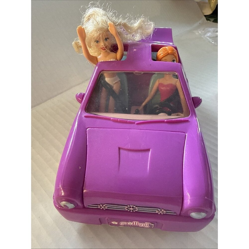 Vintage Mattel Polly Pocket Pink Flower Car Convertible With 2 Dolls 2005 - Picture 2 of 16